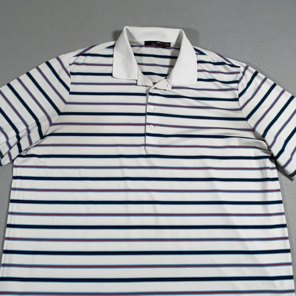 RLX Ralph Lauren Polo Men XL Athletic Fit White Striped Golf Performance Preppy - Picture 2 of 10